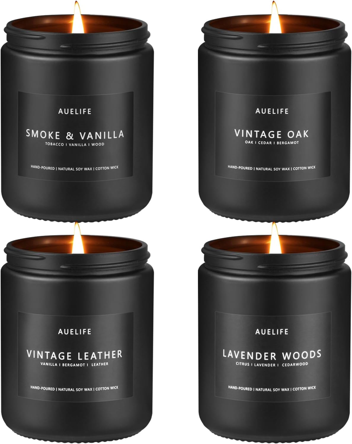 Candele profumate da uomo, candele di soia in confezione regalo e spedizione protettiva, set di 4 candele da uomo, legno di cedro e lavanda, rum di alloro, catrame di pino, fumo e