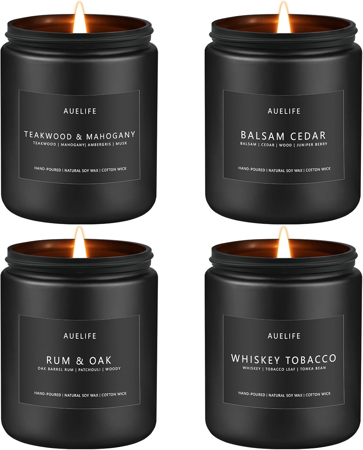 Scented Candles Set | Candles Gifts for Men - Masculine Candle, Soy Candles for Home Scented - Aromatherapy Candle, 4 Pack Candle Scents of Teakwood & Mahogany/Whiskey Tobacco/Rum & Oak/Cedar