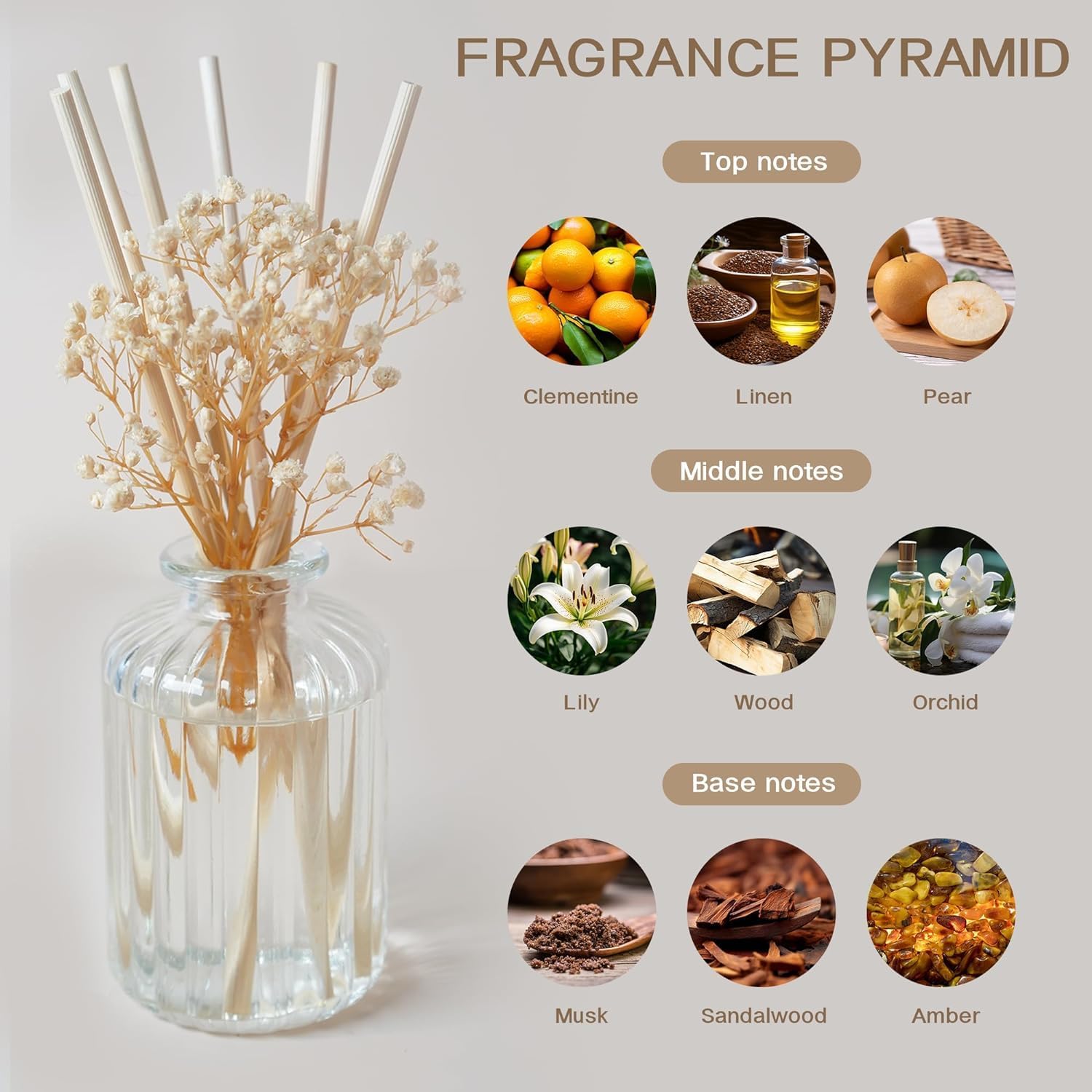 Auelife Reed Diffuser Set, 3 Pcak 6.4 oz Clean Linen Scented Diffuser with Sticks Preserved Real Flower Reed Diffuser Home Fragrance Essential Oil Reed Diffuser for Bathroom Shelf Decor