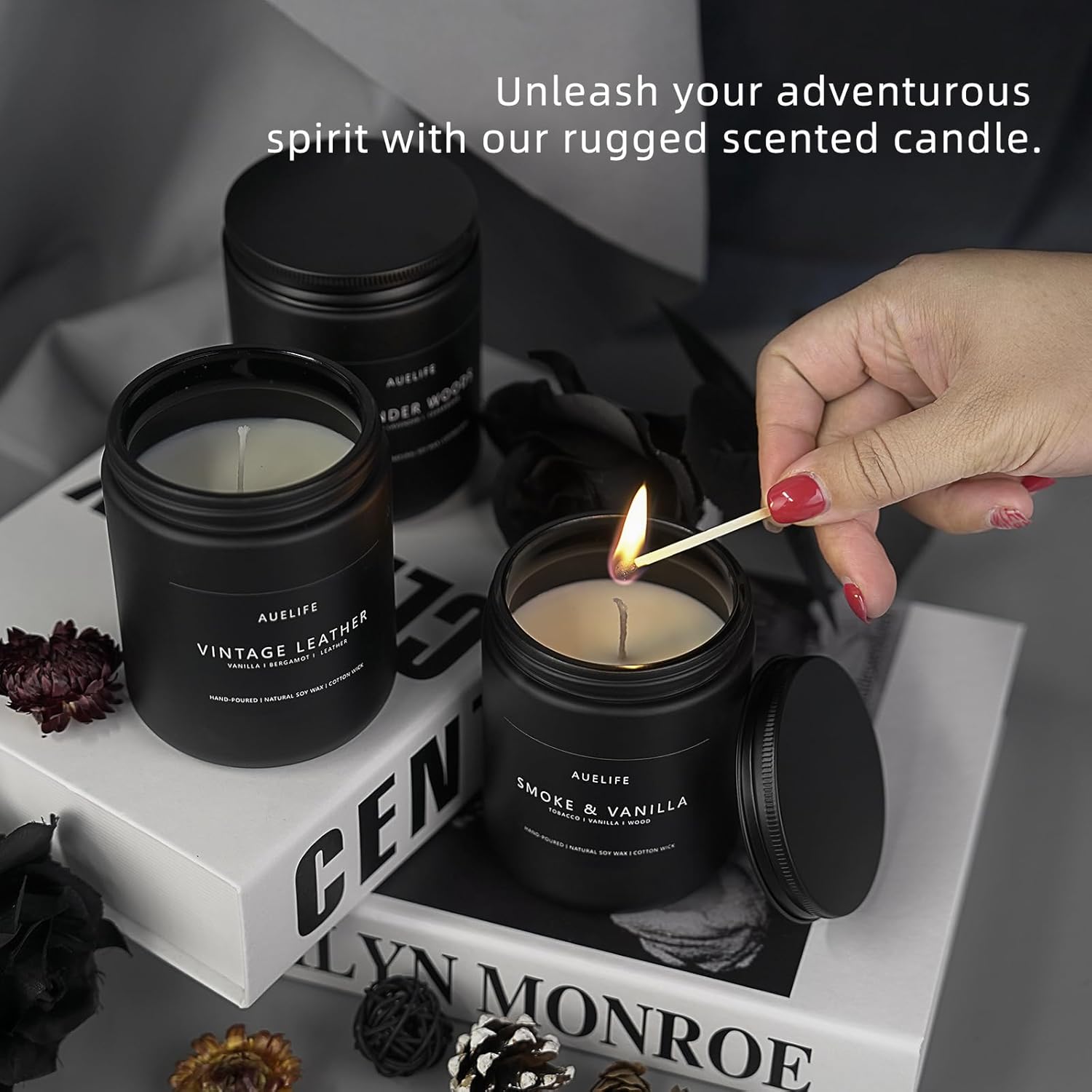 Scented Candles for Men | Magnolia & Sandalwood Scented Candle - Candles for Men, Men Scented Candles for Home, Candle Gifts for Him/Friend, Aromatherapy Candle in Black Jar
