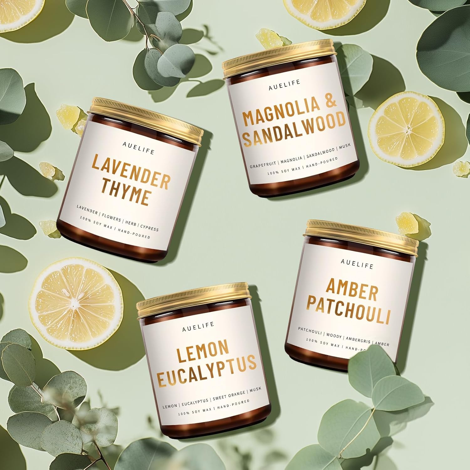 Scented Candles for Home - Lemon Eucalyptus Scented Candle | Aromatherapy Candles, Soy Candles for Home Scented, 7oz Amber Jar Candles Gift for Women & Men