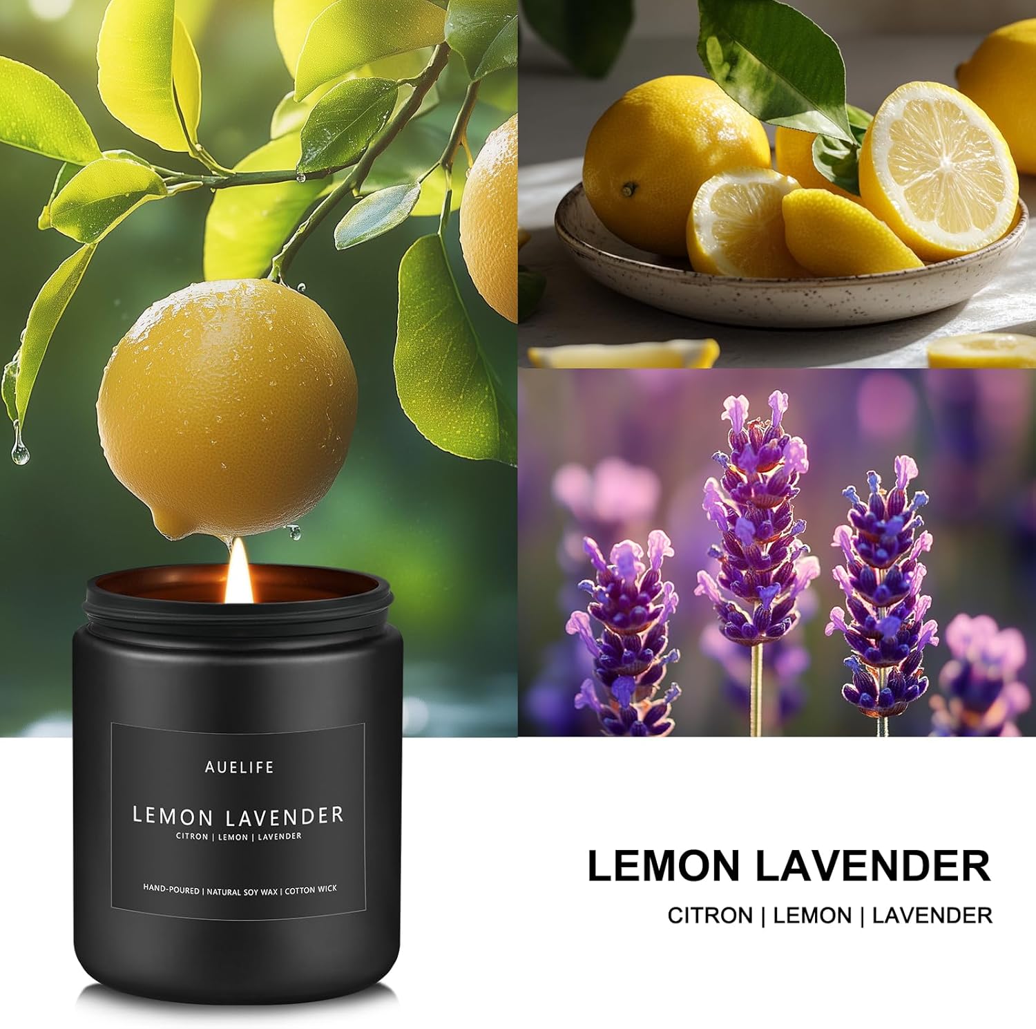 Lemon Lavender Candle | Scented Candle for Home, Aromatherapy Candle - Soy Candles for Home Scented, Candle Gift for Women Men, Home Fragrance Decoration -7oz Jar Candles