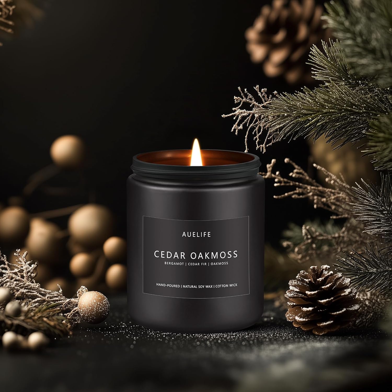 Scented Candles for Men | Cedar Oakmoss Scented Candle - Candles for Men, Men Scented Candles for Home, Candle Gifts for Him/Friend, Aromatherapy Candle in Black Jar