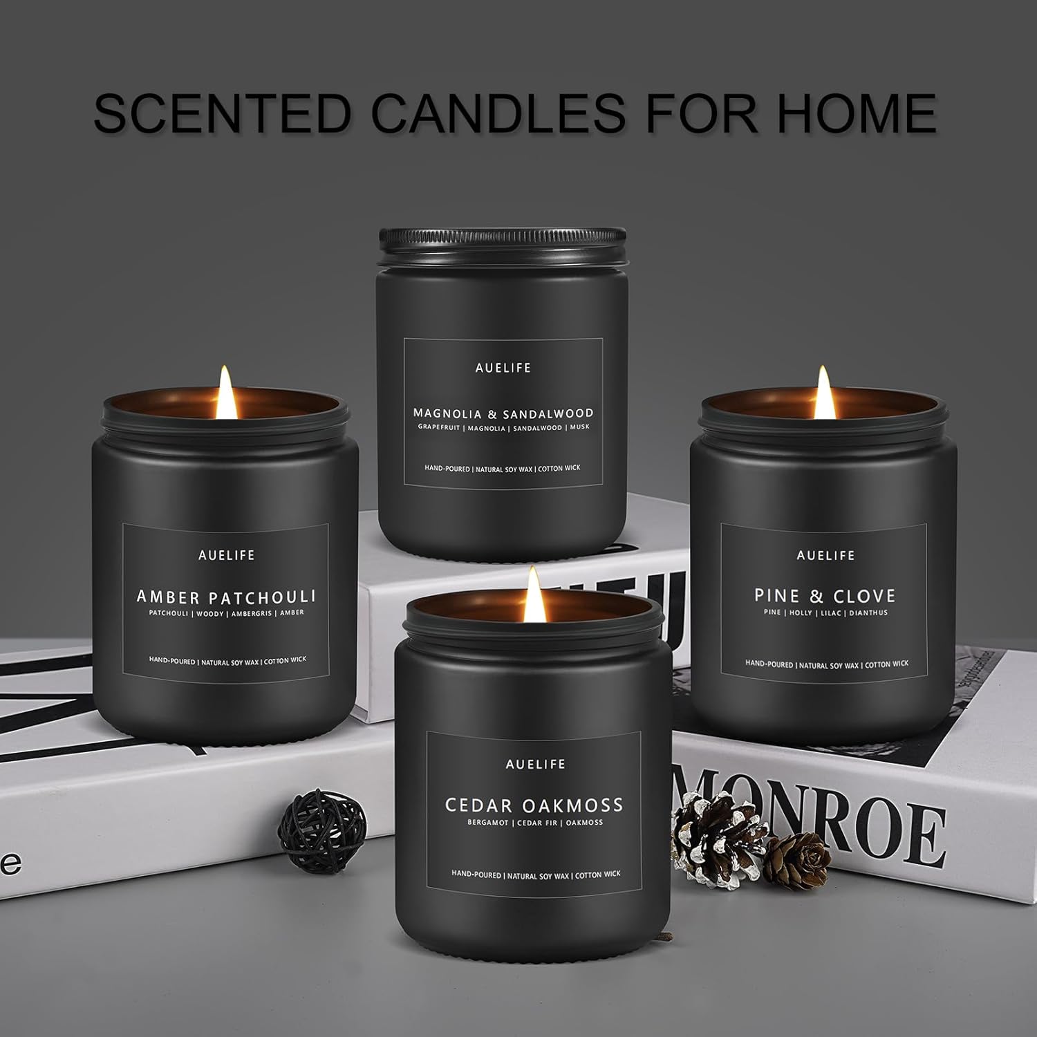 Scented Candles for Men | Magnolia & Sandalwood Scented Candle - Candles for Men, Men Scented Candles for Home, Candle Gifts for Him/Friend, Aromatherapy Candle in Black Jar