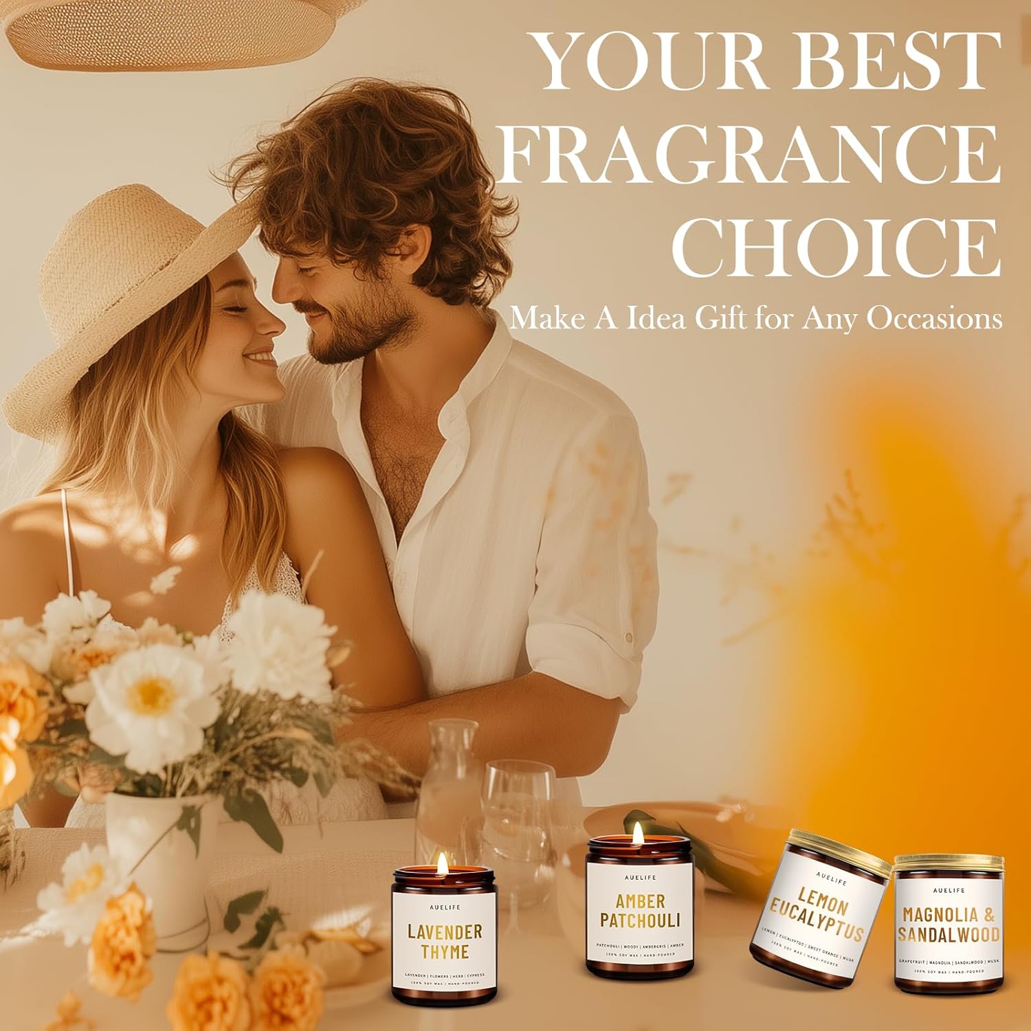 Scented Candles for Home - Lemon Eucalyptus Scented Candle | Aromatherapy Candles, Soy Candles for Home Scented, 7oz Amber Jar Candles Gift for Women & Men