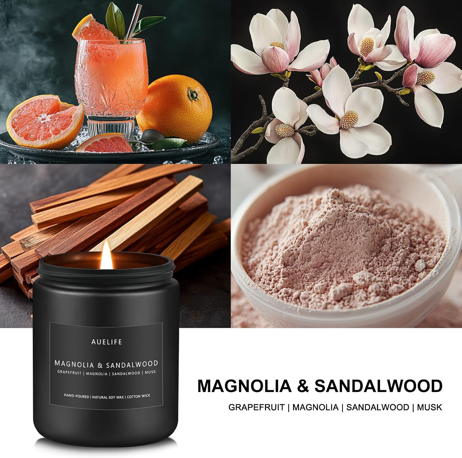 Magnolia & Sandalwood Candle | Masculine Candle - Candles for Men, Soy Candles for Home Scented, Manly Scented Candle for Home - Gifts for Men, 7oz Black Jar Candle - Aromatherapy Candle for Bedroom