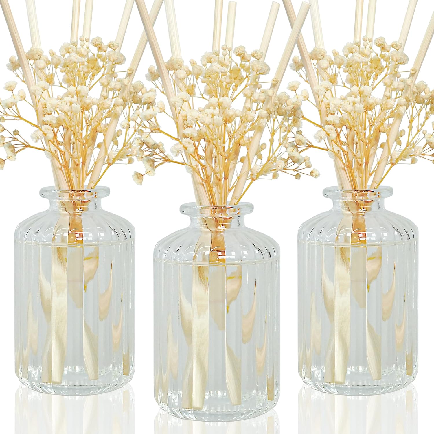 Premium Reed Diffuser Set, 3 Pcak 6.4 oz Cashmere Vanilla Scented Diffuser with Sticks Preserved Real Flower Reed Diffuser Home Fragrance Essential Oil Reed Diffuser for Bathroom Shelf Decor