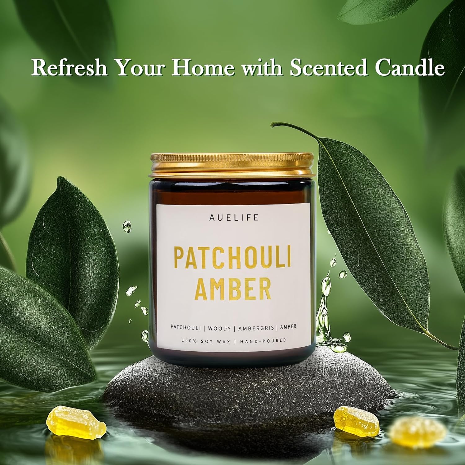 Scented Candles for Home - Amber Patchouli Scented Candle | Aromatherapy Candles, Soy Candles for Home Scented, 7oz Amber Jar Candles Gift for Women & Men
