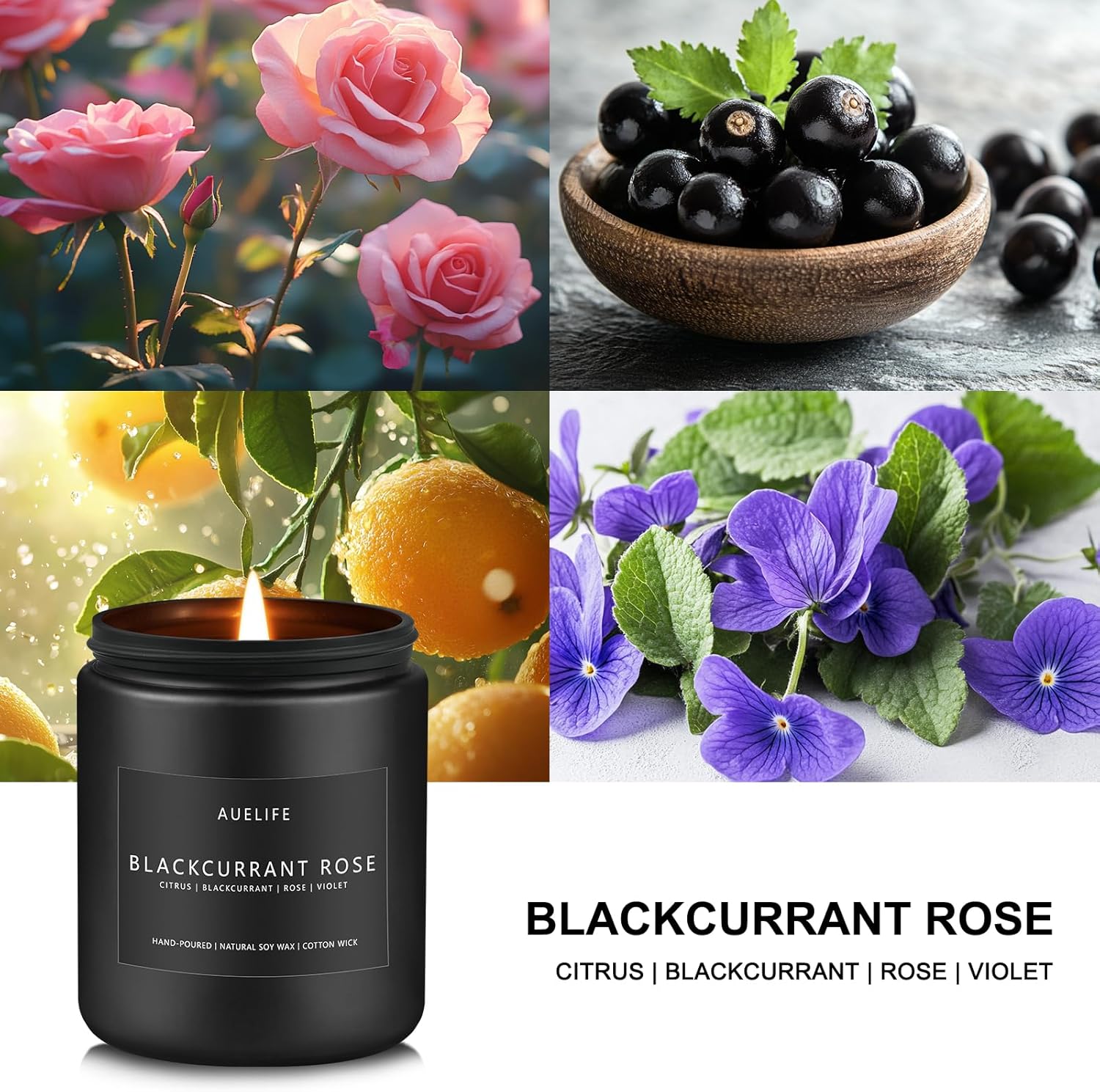 Blackcurrant Rose Candle | Soy Candles for Home Scented - Men Gifts Candle Gifts for Women Men, Scented Candles for Home Fragrances - 7oz Aromatherapy Candles Jar Candles