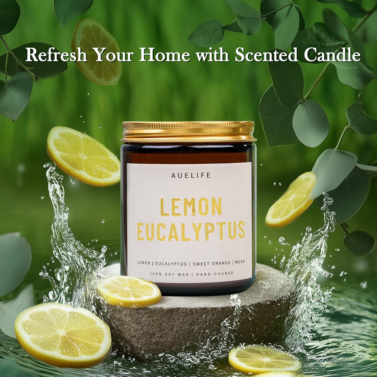 Scented Candles for Home - Lemon Eucalyptus Scented Candle | Aromatherapy Candles, Soy Candles for Home Scented, 7oz Amber Jar Candles Gift for Women & Men