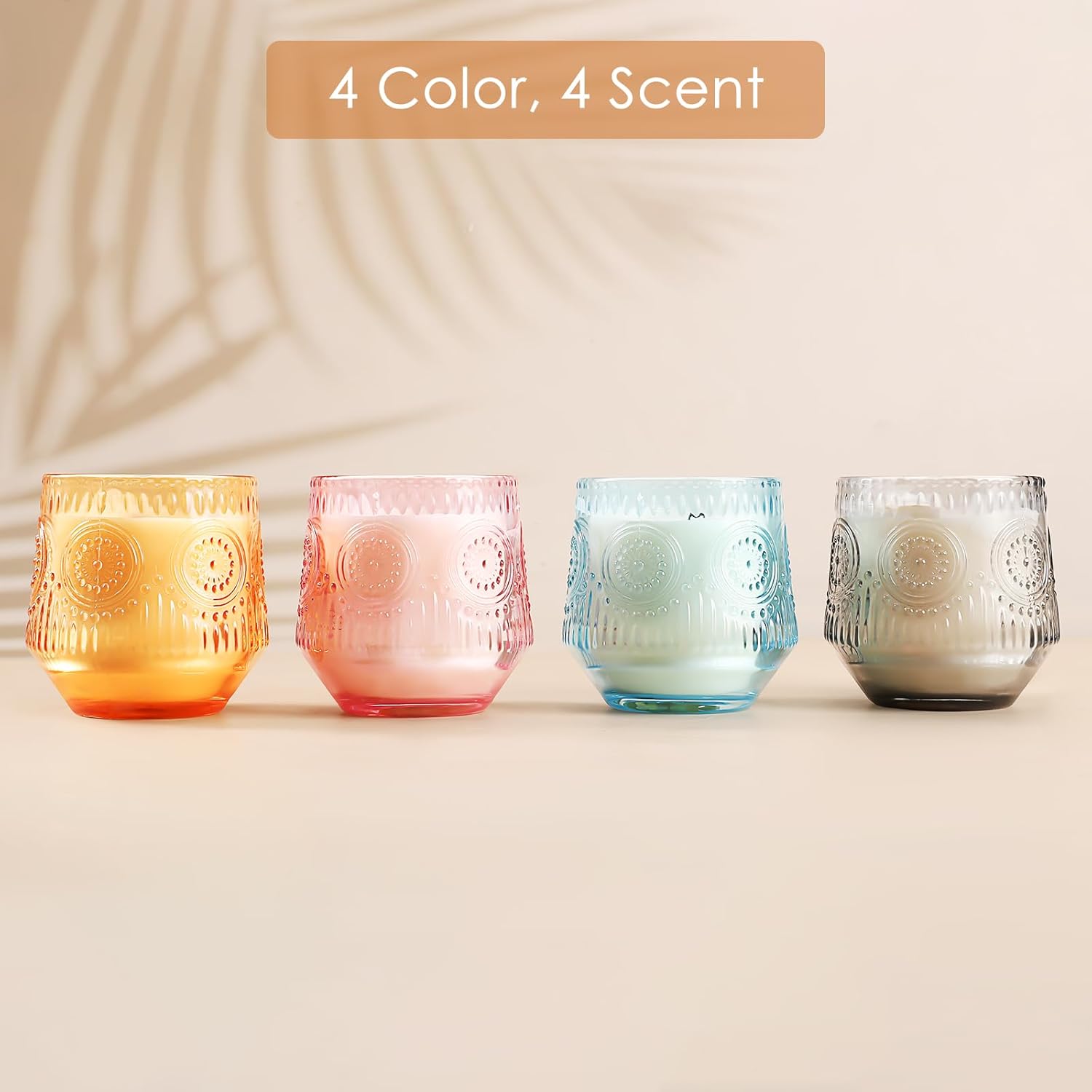 4 Pack Scented Candle Sets | Scented Candle for Home, Soy Candles for Home Scented, Candle Gifts for Women - Luxury Glass Jar Candle - Vanilla Coconut/Eucalyptus Sage/Rose&Oud/Sandalwood Patchouli