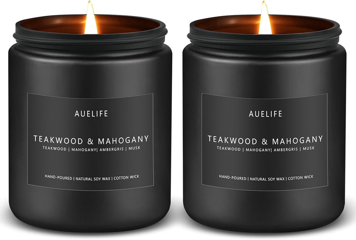 2 Pack Teakwood & Mahogany Candle | Candles for Men, Candle Gifts for Men - Masculine Candle - Soy Candle for Home Scented - 7oz Black Jar Candles Long Lasting Candles