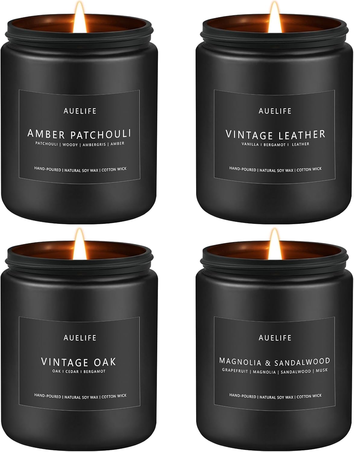 Scented Candles Set | Candles for Men, Candles for Home Scented, Gifts for Men - Mens Candle Gifts, 4 Pack Soy Candles Scents of Vintage Leather/Vintage Oak/Amber Patchouli/Magnolia & Sandalwood