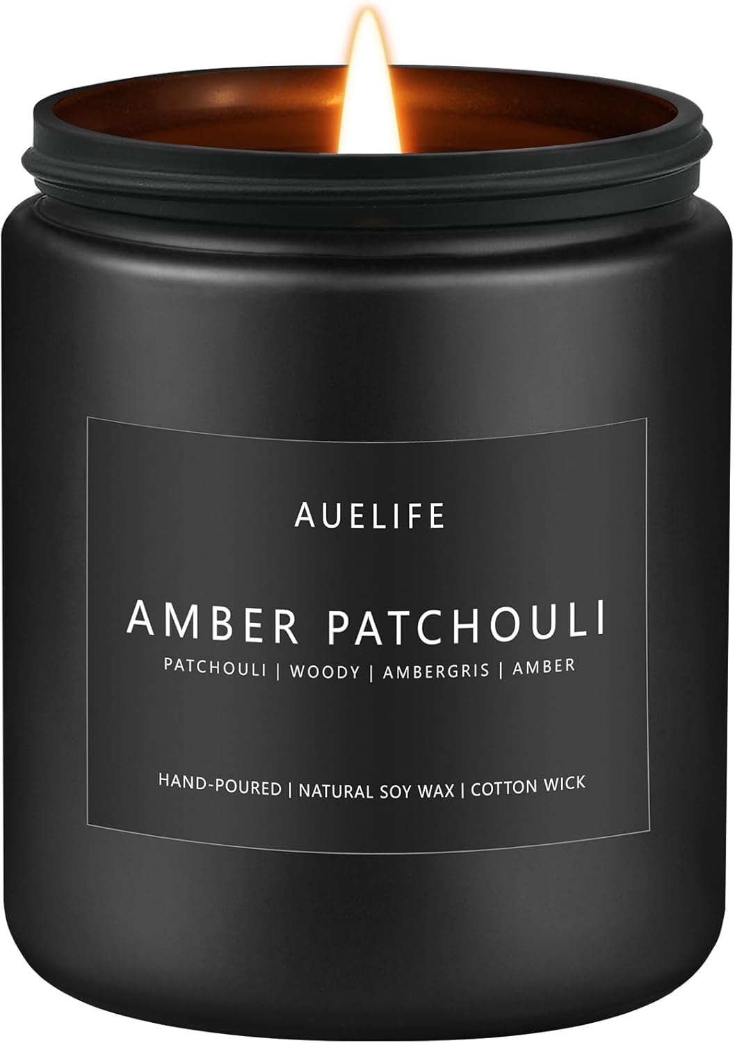 Amber & Patchouli Candle | Candles for Men - Scented Candles for Home, Gifts for Men - Soy Candles for Home Scented, Aromatherapy Candle - 7oz Black Jar Candle Gifts Men Cave Decor