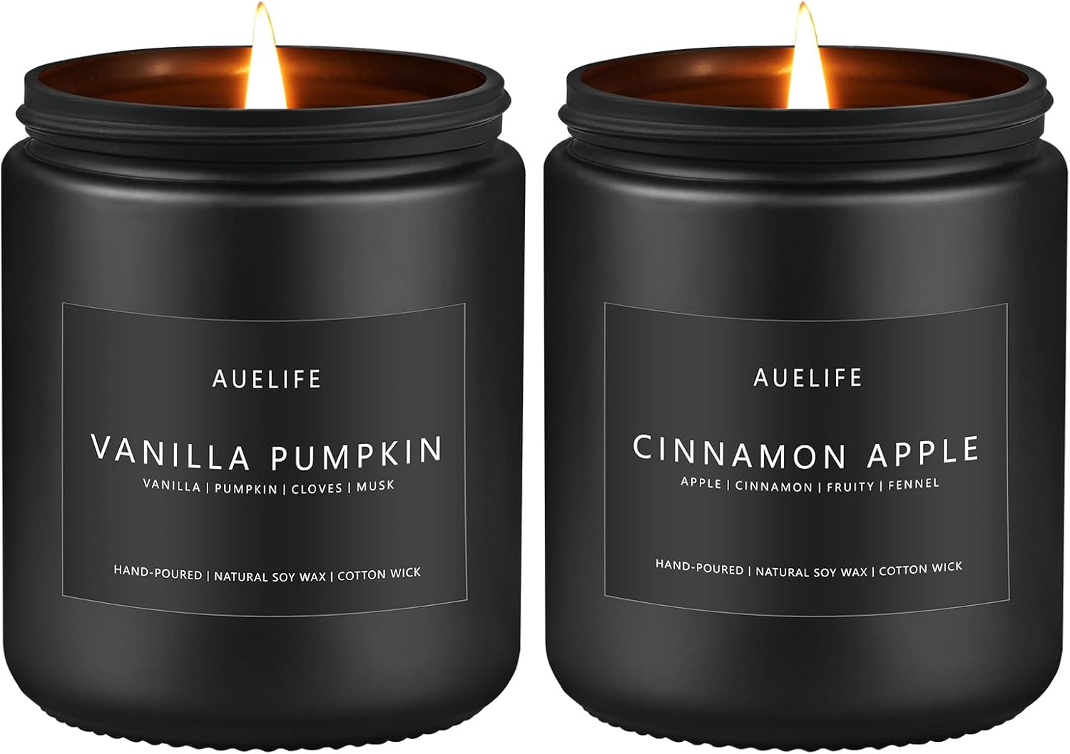 2 Pack Fall Candles | Vanilla Pumpkin Candle + Cinnamon Apple Candle - Scented Candles for Fall, Fall Soy Candles - Autumn Candles for Home, Fall Gifts - 7oz Black Jar Candles