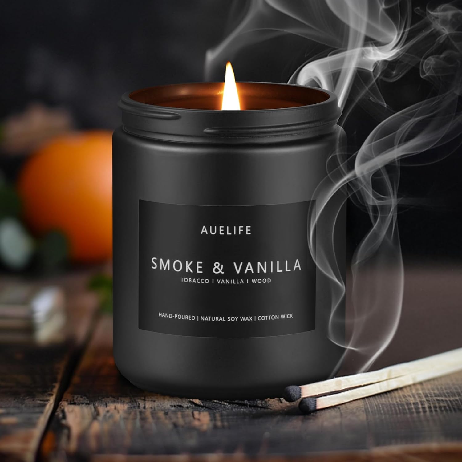 Smoke & Vanilla Candle | Men Scented Candle - Gifts for Men, Soy Candle for Home Scented - Scented Candles for Home, Masculine Candle - 7oz Aromatherapy Candle - Black Jar Candle Gifts