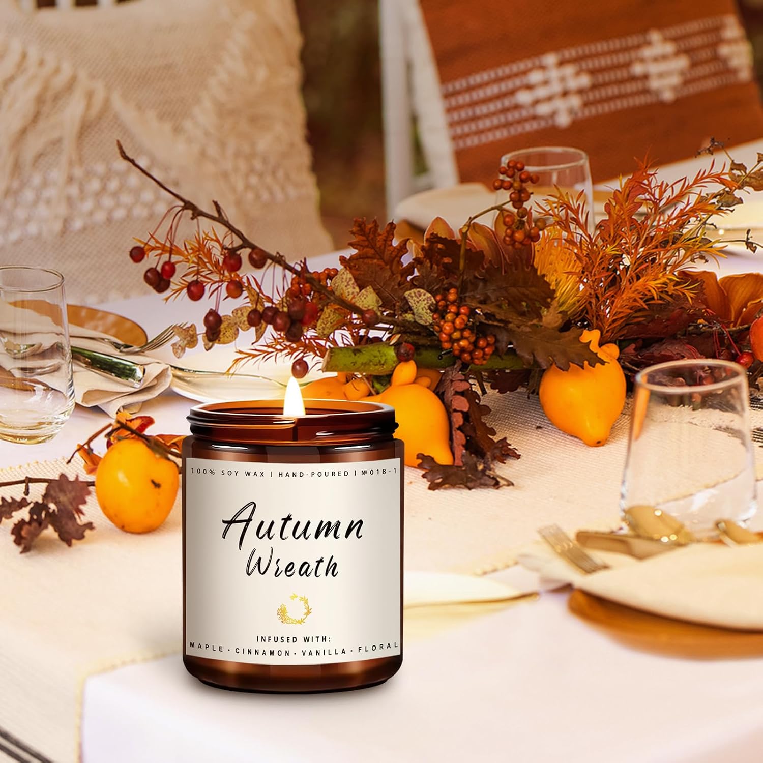 Fall Candle | Autumn Wreath Scented Candle - Fall Scented Candle for Home, Autumn Jar Candles, 7 OZ Fall Soy Candles 50 Hours Burn Time, Autumn Candles Fall Candle Gifts