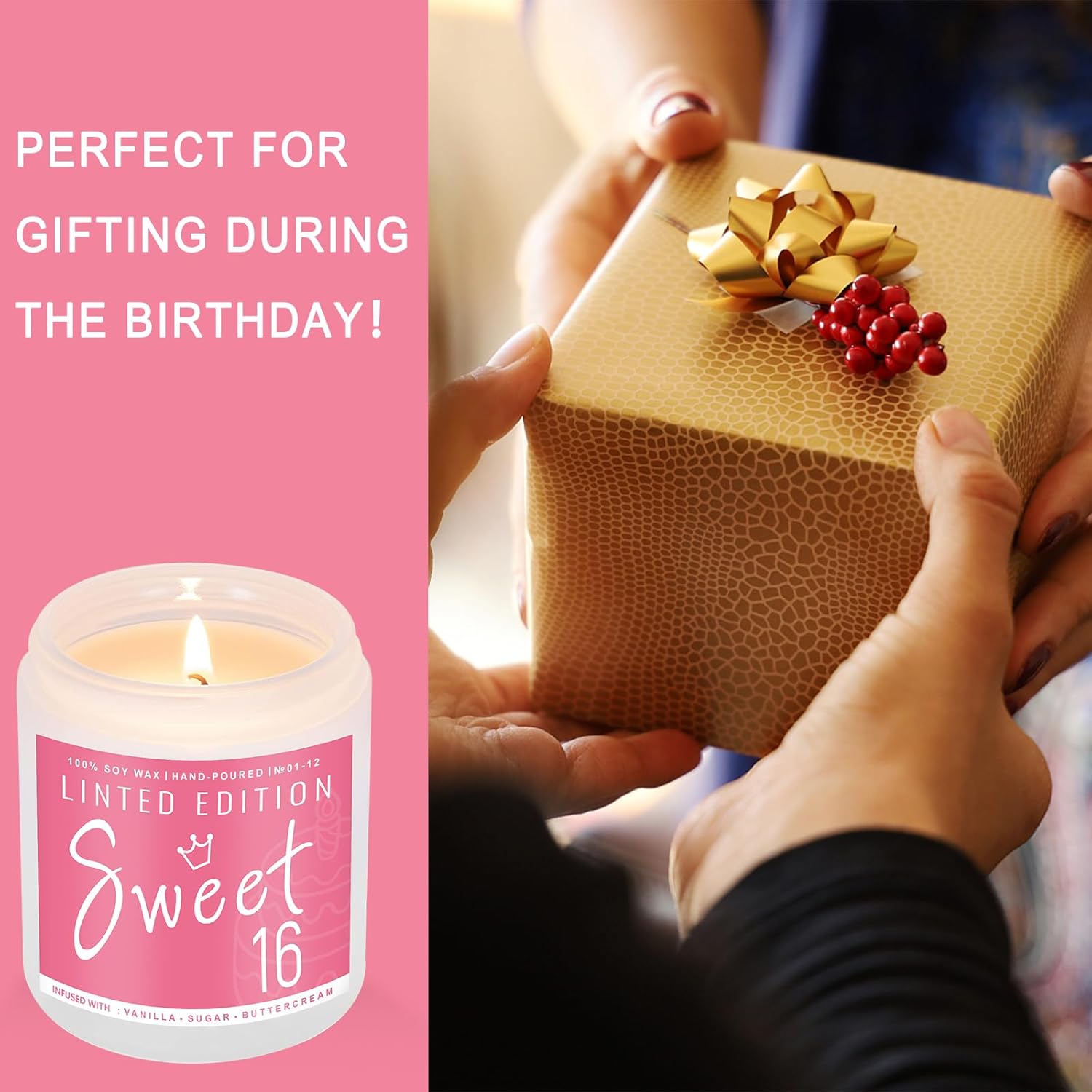 Sweet 16 Birthday Gifts for Girls, Best 16th Birthday Gift Ideas, Perfect Birthday Present, Funny Birthday Presents for Daughter, Friends, Sister, 7oz Vanilla Cream-Scented Candle