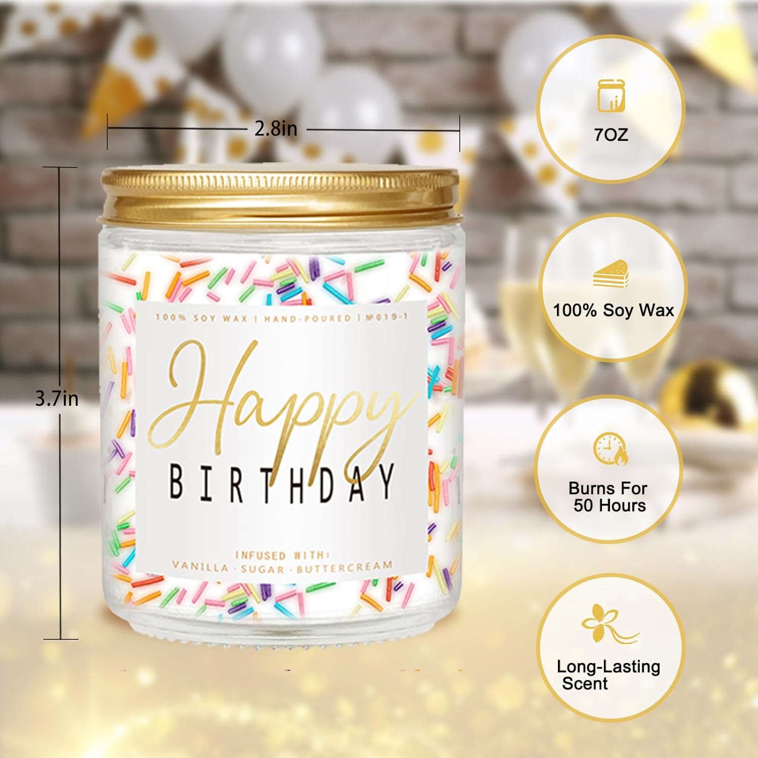 Happy Birthday Candle - Vanilla Cream Birthday Candle, Unique Birthday Gifts for Women - 7oz Scented Candle with Sprinkles, Birthday Gifts for Men/Best Friend Visit the Auelife Store