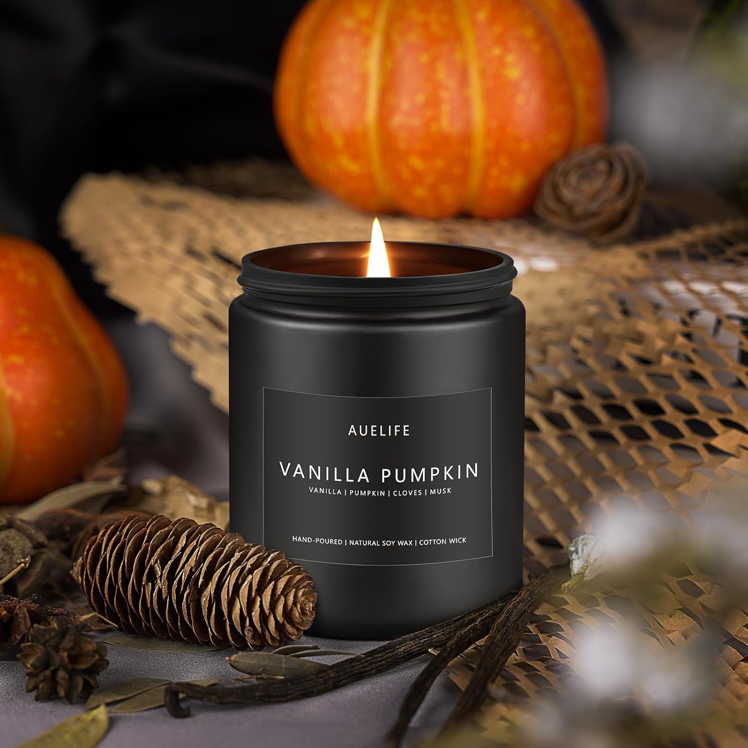 Fall Candle | Vanilla Pumpkin Candle - Scented Candles for Autumn, Fall Candle for Home, Autumn Soy Candles - 7 OZ Candles Gifts, Black Candles Fall Gifts