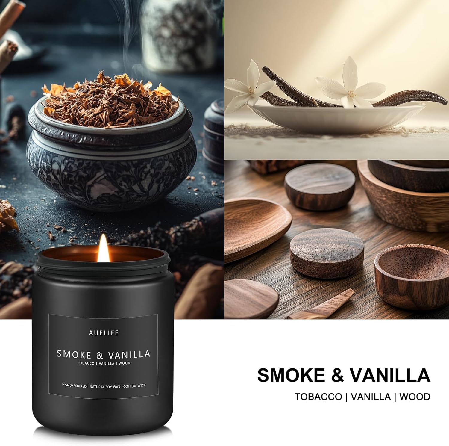 Smoke & Vanilla Candle | Men Scented Candle - Gifts for Men, Soy Candle for Home Scented - Scented Candles for Home, Masculine Candle - 7oz Aromatherapy Candle - Black Jar Candle Gifts