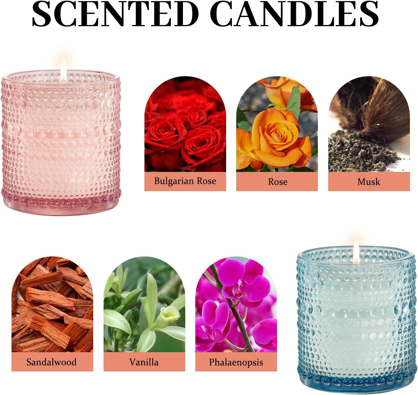 4 Pack Scented Candle Sets | Scented Candles for Home, Soy Candles for Home Scented, Candle Gifts for Women - Luxury Glass Jar Candle - Bulgarian Rose/Hot Cocoa/Glacier & Ocean/Phalaenopsis