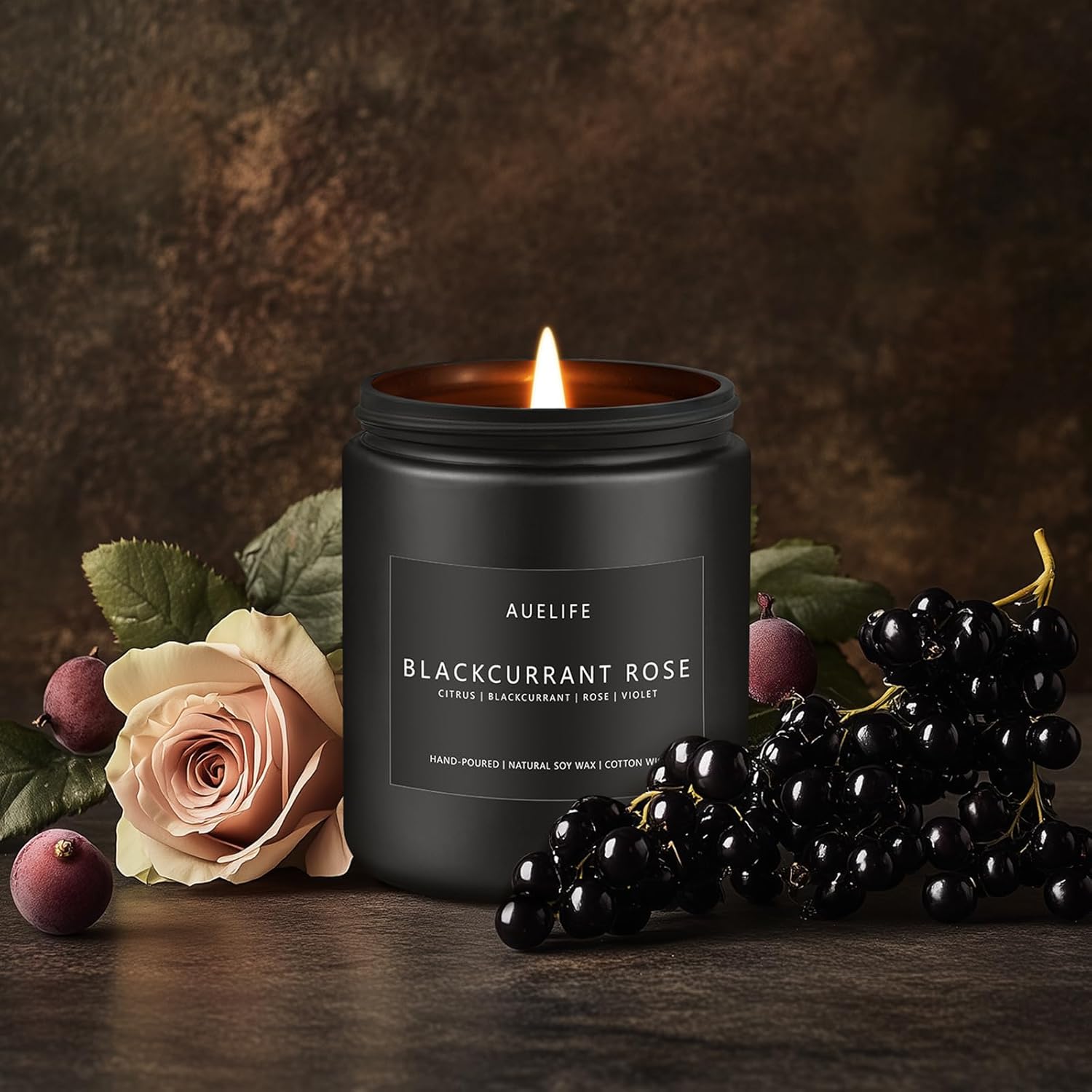 Blackcurrant Rose Candle | Soy Candles for Home Scented - Men Gifts Candle Gifts for Women Men, Scented Candles for Home Fragrances - 7oz Aromatherapy Candles Jar Candles