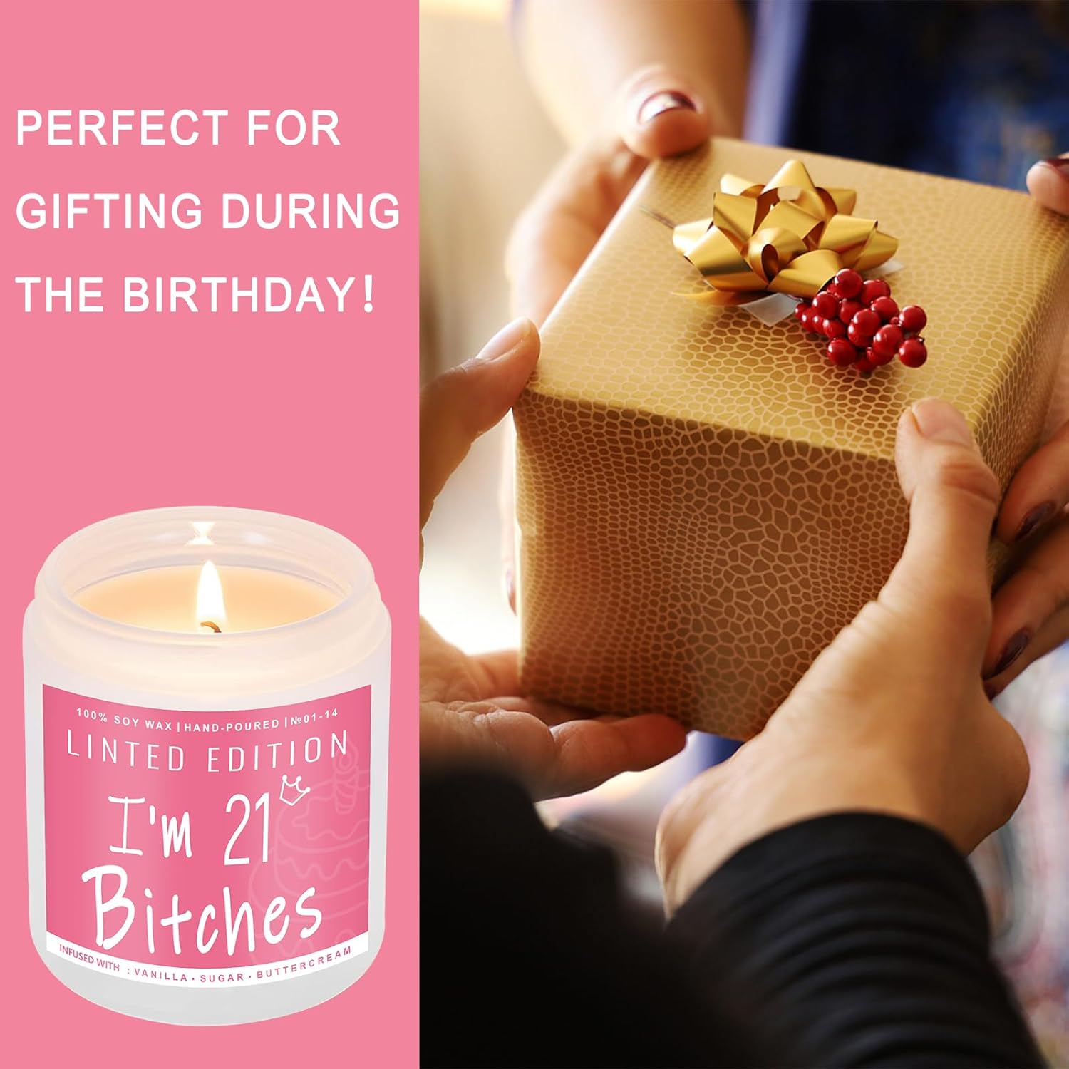 Auelife 21st Birthday Gifts for Her, Best 21st Birthday Gift Ideas, Perfect Birthday Present, Funny Birthday Presents for Women, Friends, Sister, 7oz Vanilla Cream-Scented Candle