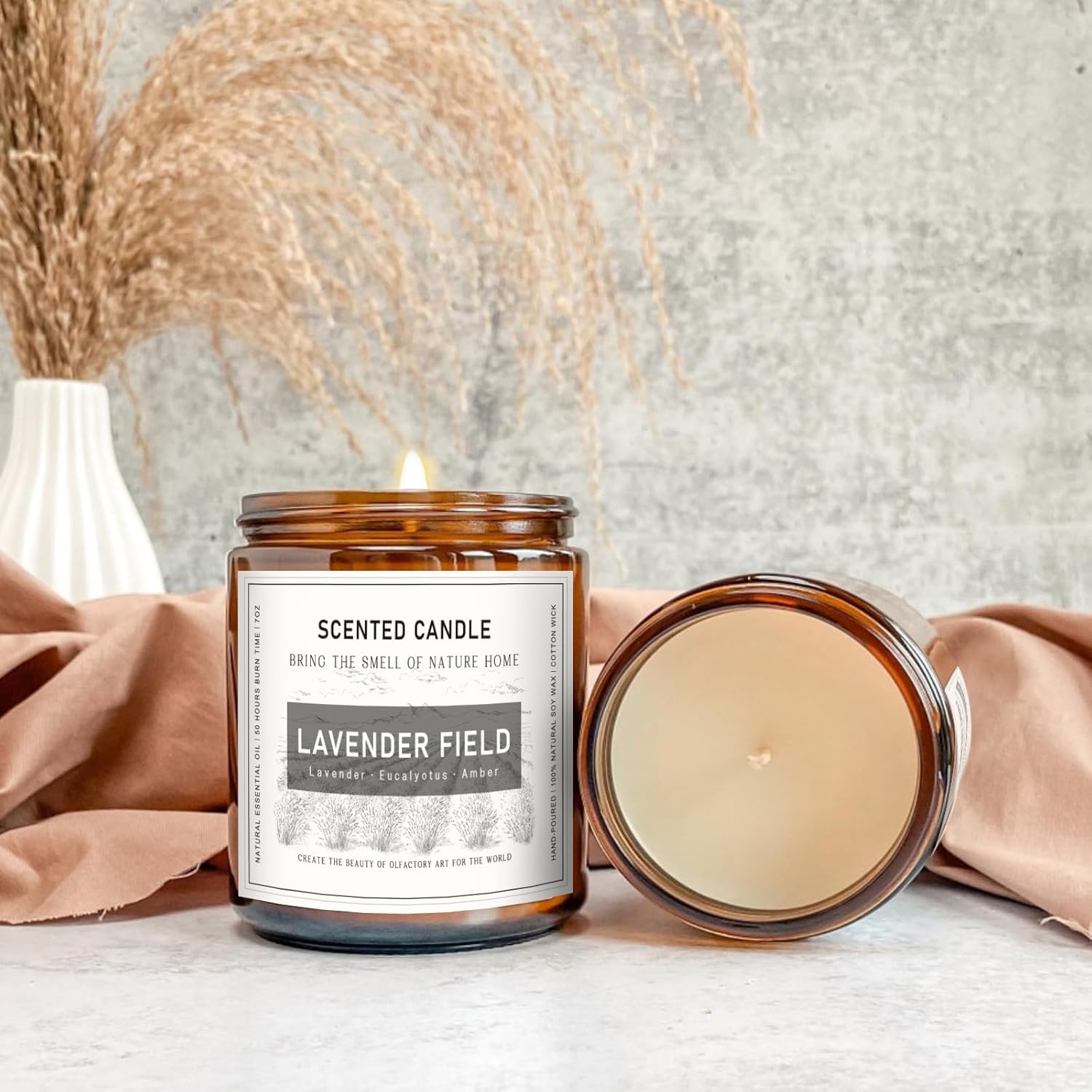 Lavender Candle, Candles for Home Scented, Scented Candles, Soy Candle, 7 oz 50 Hour Long Lasting Aromatherapy Amber Jar Candles for Women Birthday Present