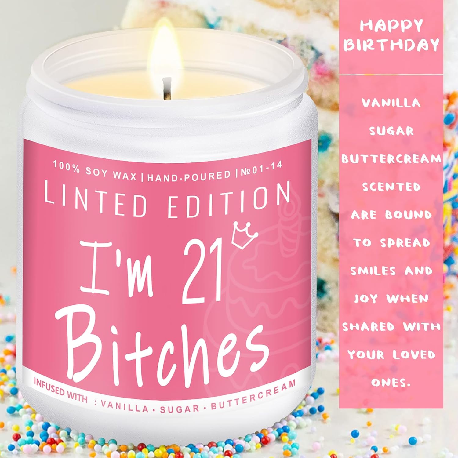 Auelife 21st Birthday Gifts for Her, Best 21st Birthday Gift Ideas, Perfect Birthday Present, Funny Birthday Presents for Women, Friends, Sister, 7oz Vanilla Cream-Scented Candle