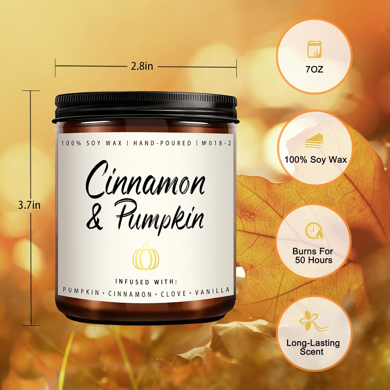 Fall Winter Candle | Cinnamon & Pumpkin Scented Candle, Christmas Gifts, Holiday Gifts for Celebration, Fall Holiday Soy Candles - 7 oz Aromatherapy Jar Candles, Christmas Candle Gift for Women Men