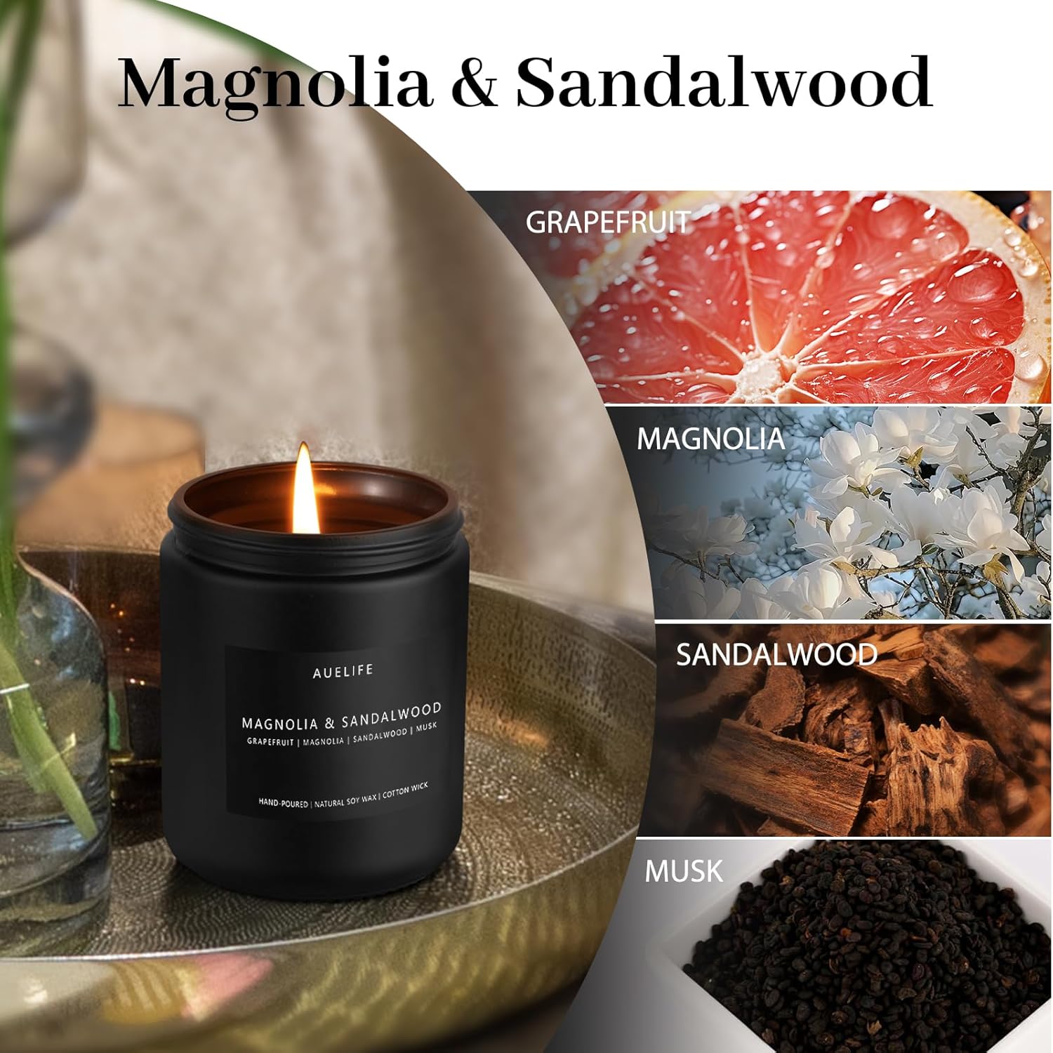 Scented Candles for Men | Magnolia & Sandalwood Scented Candle - Candles for Men, Men Scented Candles for Home, Candle Gifts for Him/Friend, Aromatherapy Candle in Black Jar