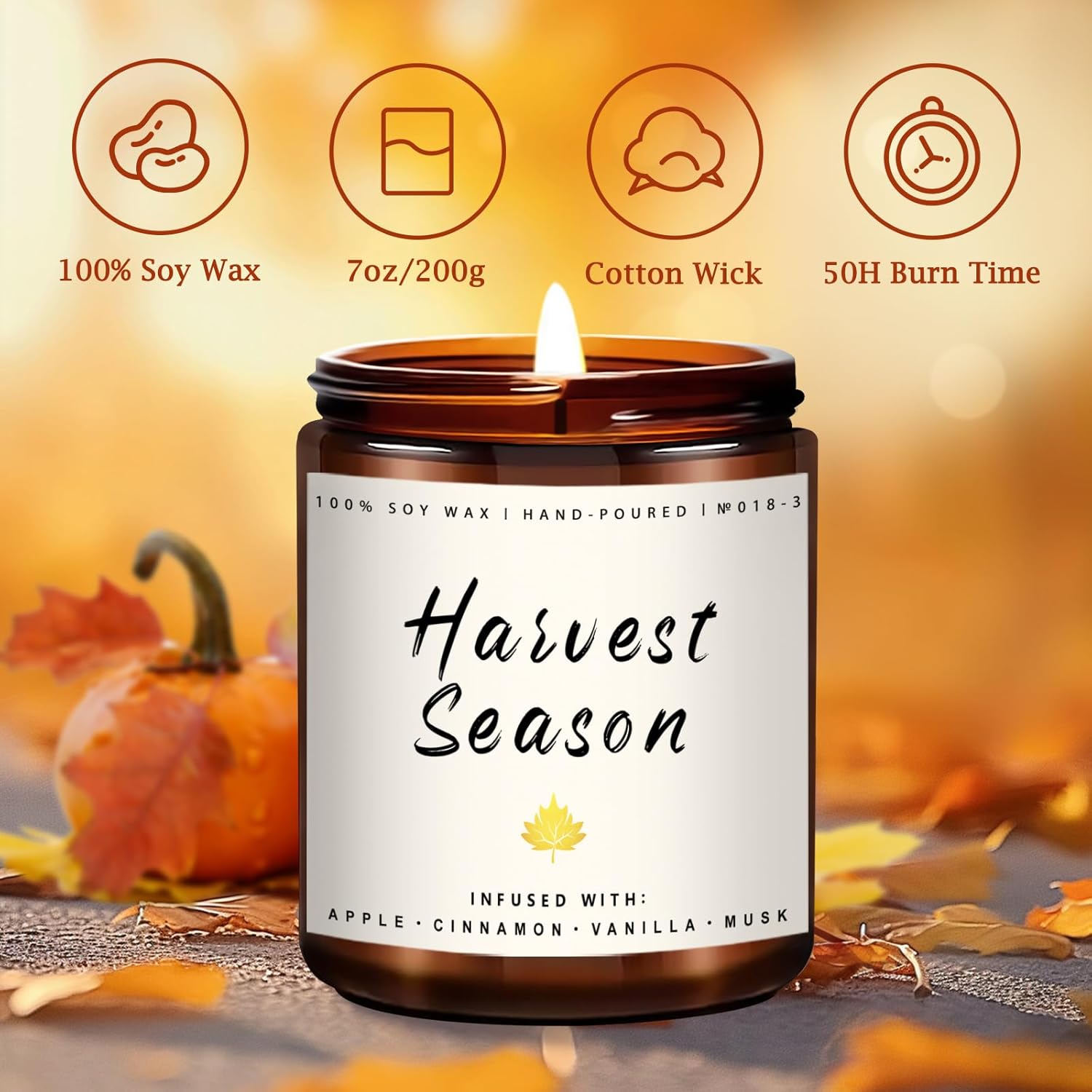 Fall Candle Set | 4 Pack Scented Candles for Home - Candle Gifts for Women Men, Soy Candles Home Scented | Autumn Candle Scents of - Apple Pie/Cinnamon/Harvest/Wreath