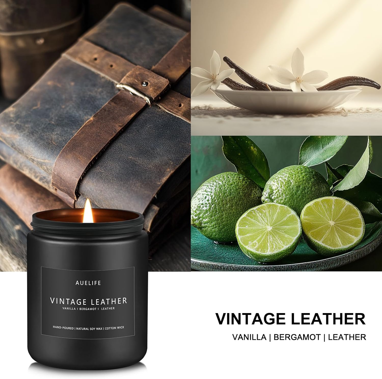 Vintage Leather Candle | Men Candle, Soy Candle for Home Scented - Men Scented Candles for Home, Men Gifts for Him - 7oz Aromatherapy Candle - Black Jar Candle Gifts for Friends