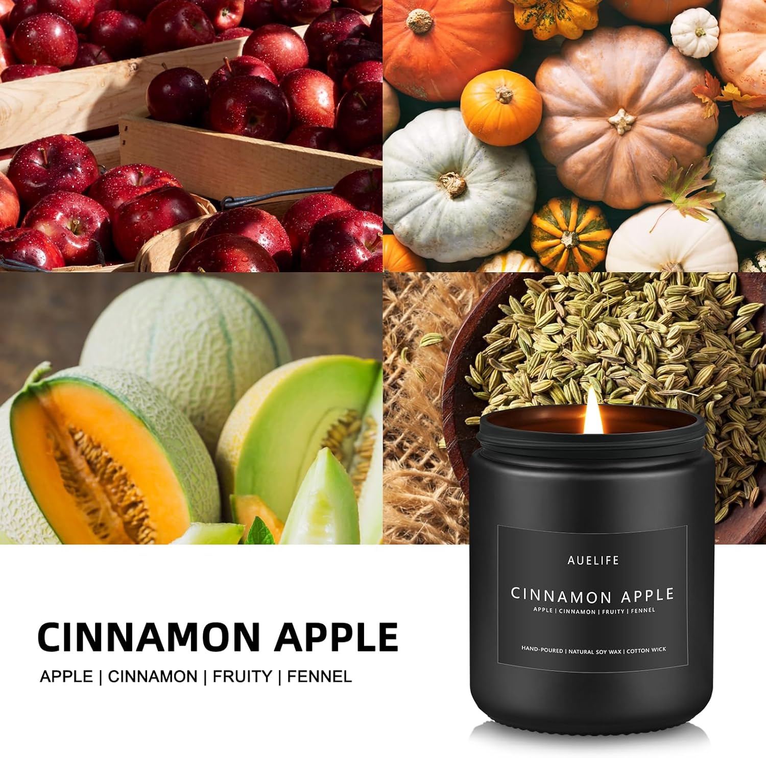 2 Pack Fall Candles | Vanilla Pumpkin Candle + Cinnamon Apple Candle - Scented Candles for Fall, Fall Soy Candles - Autumn Candles for Home, Fall Gifts - 7oz Black Jar Candles