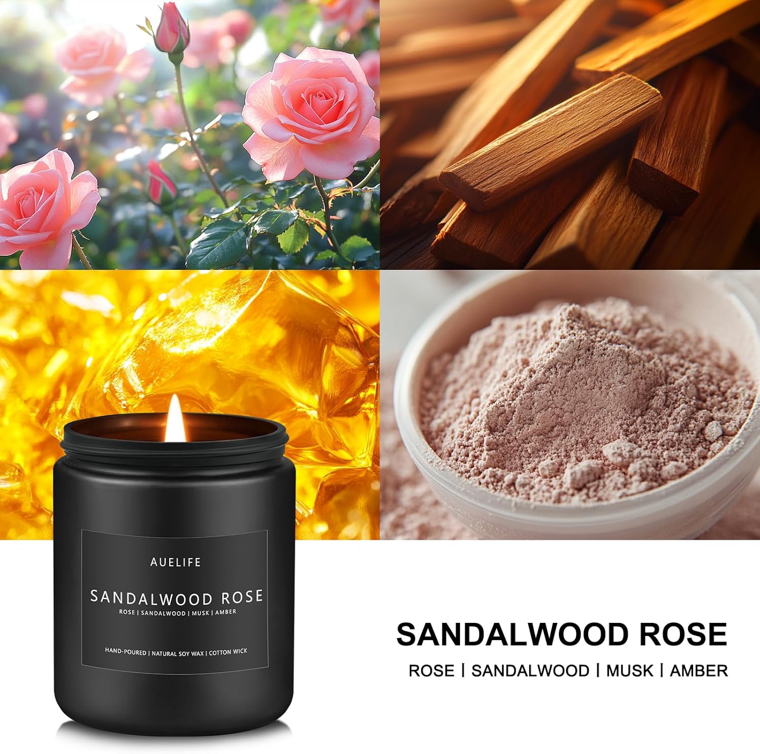 Sandalwood Rose Candle | Scented Candle for Home, Aromatherapy Candle - Soy Candles for Home Scented, Candle Gift for Women Men, Home Fragrance Decoration -7oz Jar Candles