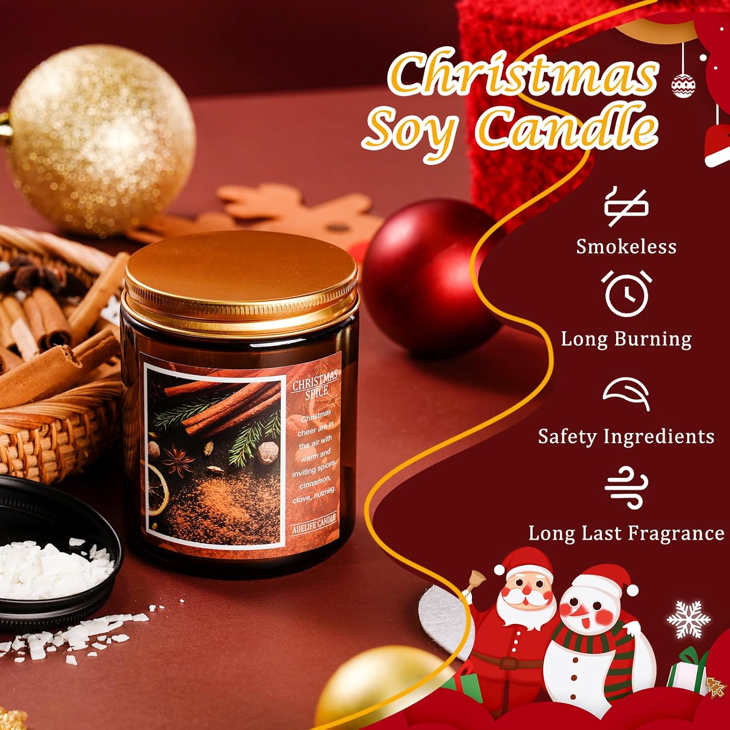 Christmas Candle Set | 4Pack Christmas Scented Candle Holiday Candle Gifts - Soy Candles Home Scented, Christmas Gift for Women and Men - Christmas Scents of Christmas Tree/Spice/Cookies/EVE