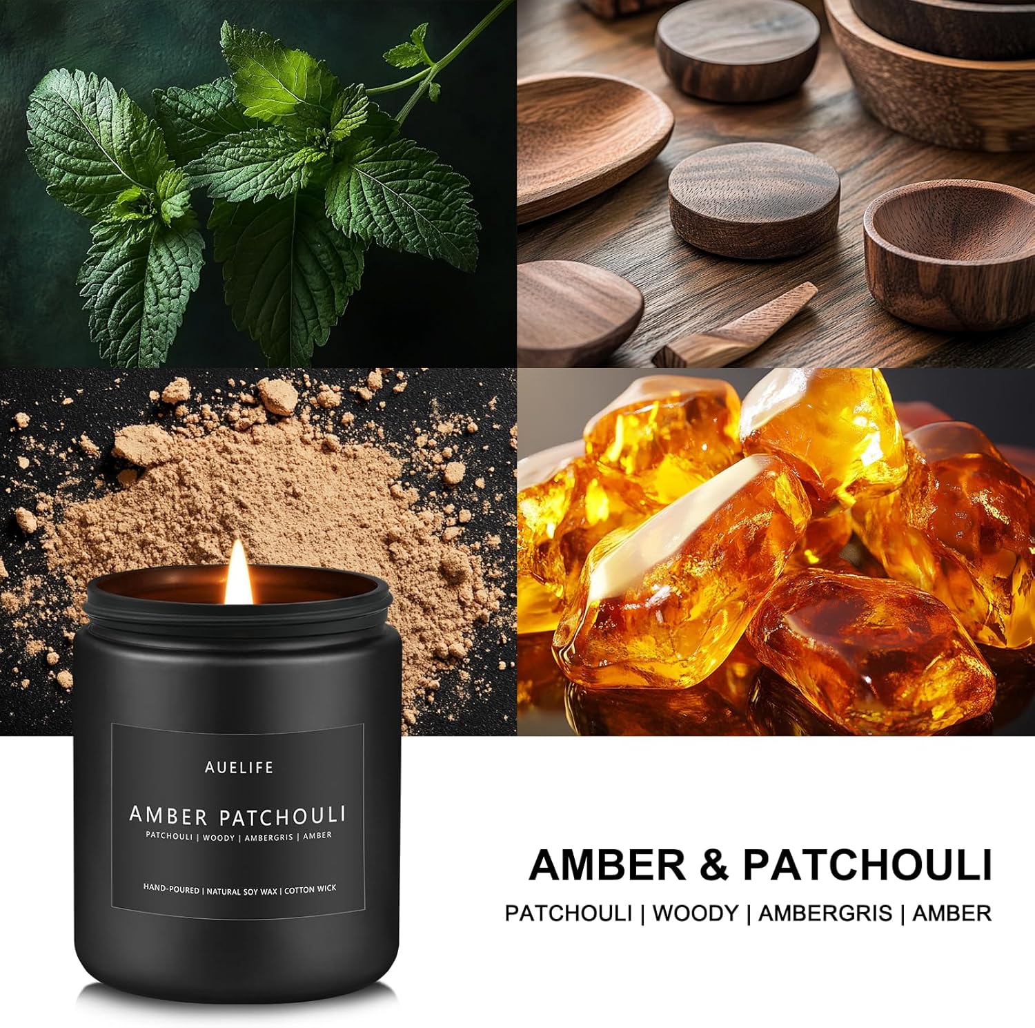 Amber & Patchouli Candle | Candles for Men - Scented Candles for Home, Gifts for Men - Soy Candles for Home Scented, Aromatherapy Candle - 7oz Black Jar Candle Gifts Men Cave Decor