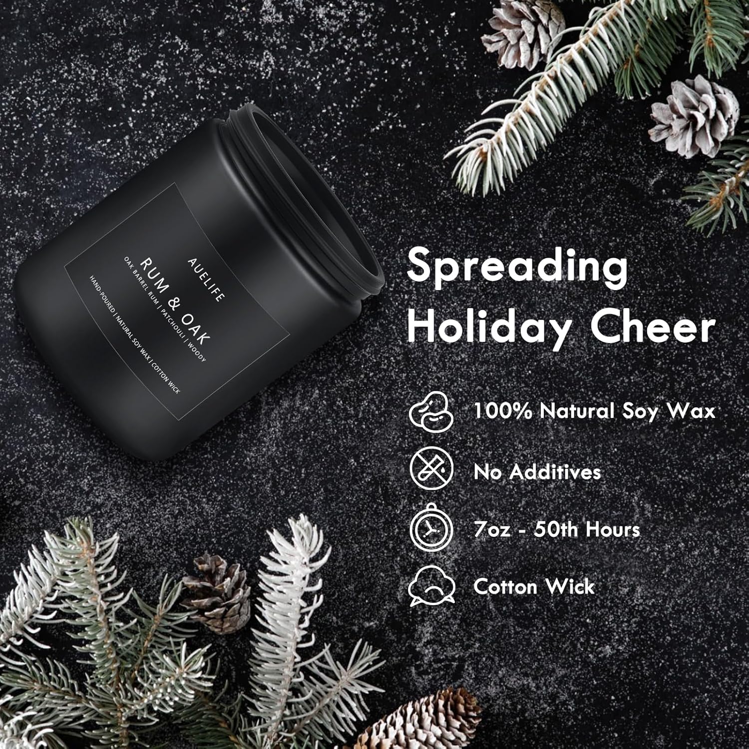 Rum & Oak Candle | Candles for Men, Candle Gifts for Men - Masculine Candle - Soy Candle for Home Scented - Scented Candle for Home, Aromatherapy Candle for Bedroom - 7oz Black Jar Candles