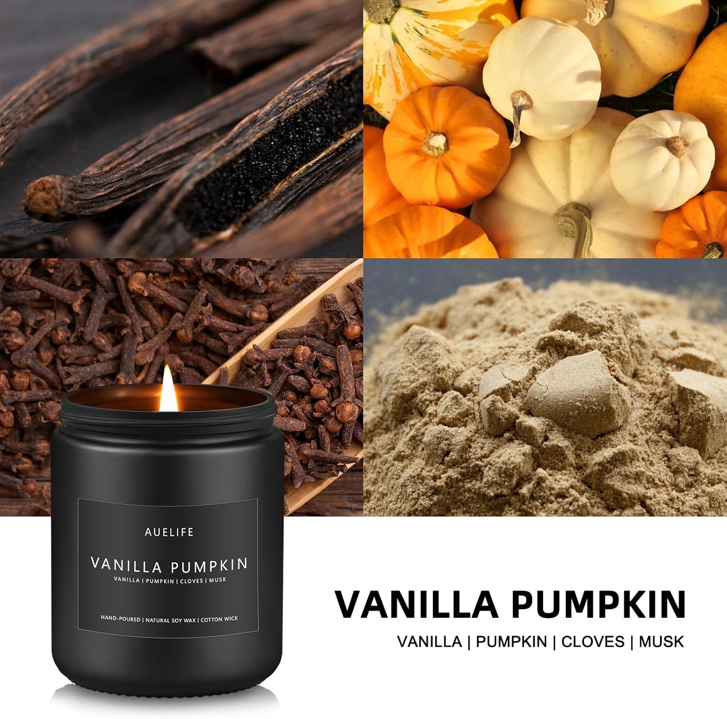 2 Pack Fall Candles | Vanilla Pumpkin Candle + Cinnamon Apple Candle - Scented Candles for Fall, Fall Soy Candles - Autumn Candles for Home, Fall Gifts - 7oz Black Jar Candles