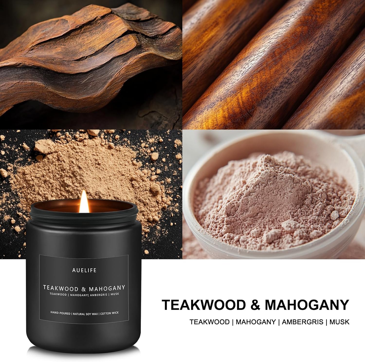 Teakwood & Mahogany Candle | Candles for Men, Candle Gifts for Men - Masculine Candle - Soy Candle for Home Scented - Scented Candle for Home, Aromatherapy Candle for Bedroom - 7oz Black Jar Candles