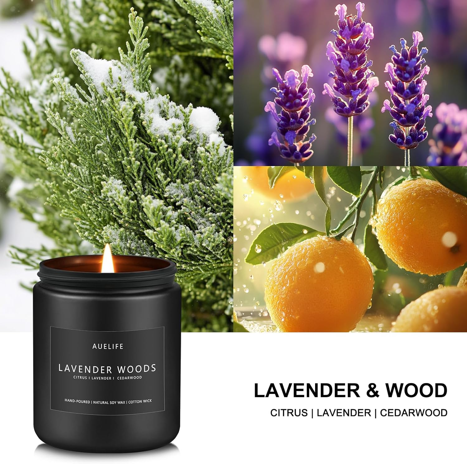 Scented Candles for Men | Lavender & Wood Scented Candle - Candle for Men, Men Candles for Home Scented, Candle Gifts for Him/Friend, Aromatherapy Candle in Black Jar