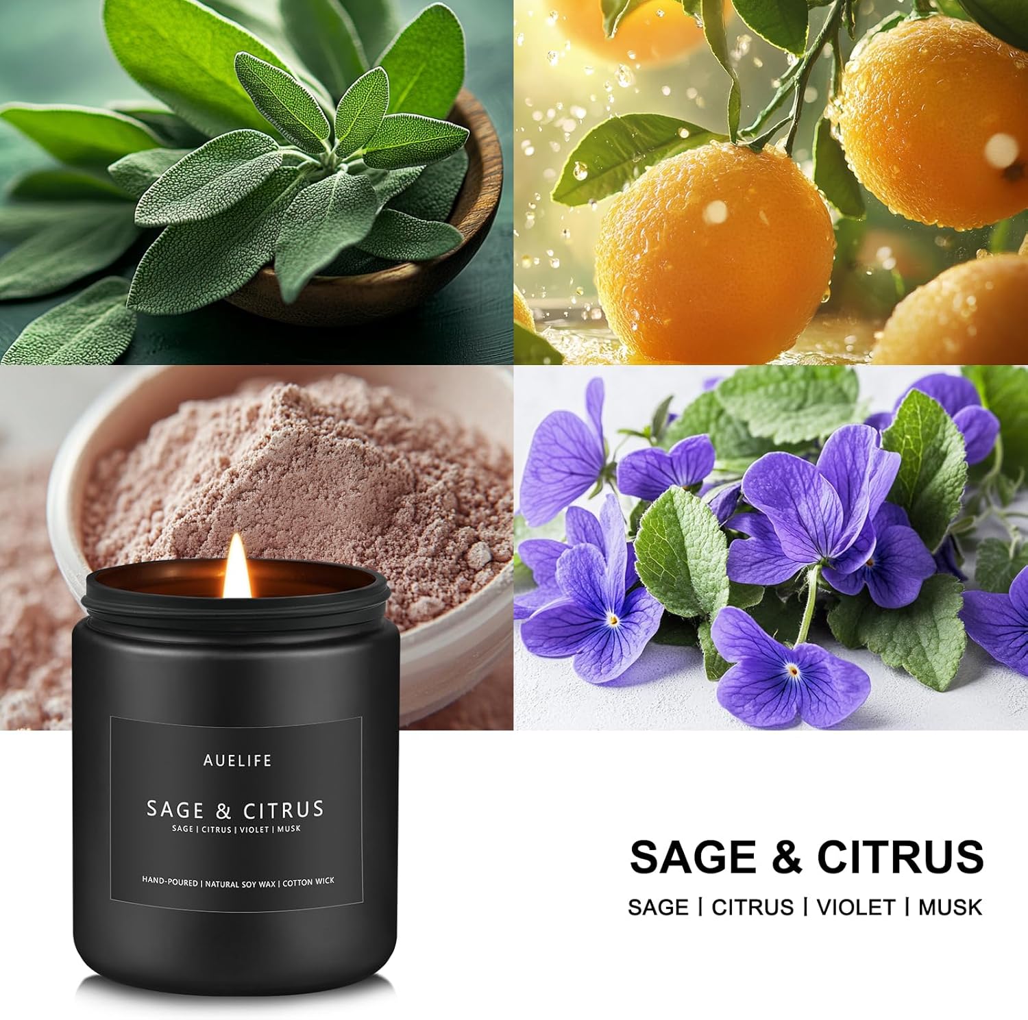 Sage & Citrus Candle | Scented Candle for Home, Aromatherapy Candle - Soy Candles for Home Scented, Candle Gift for Women Men, Home Fragrance Decoration -7oz Jar Candles