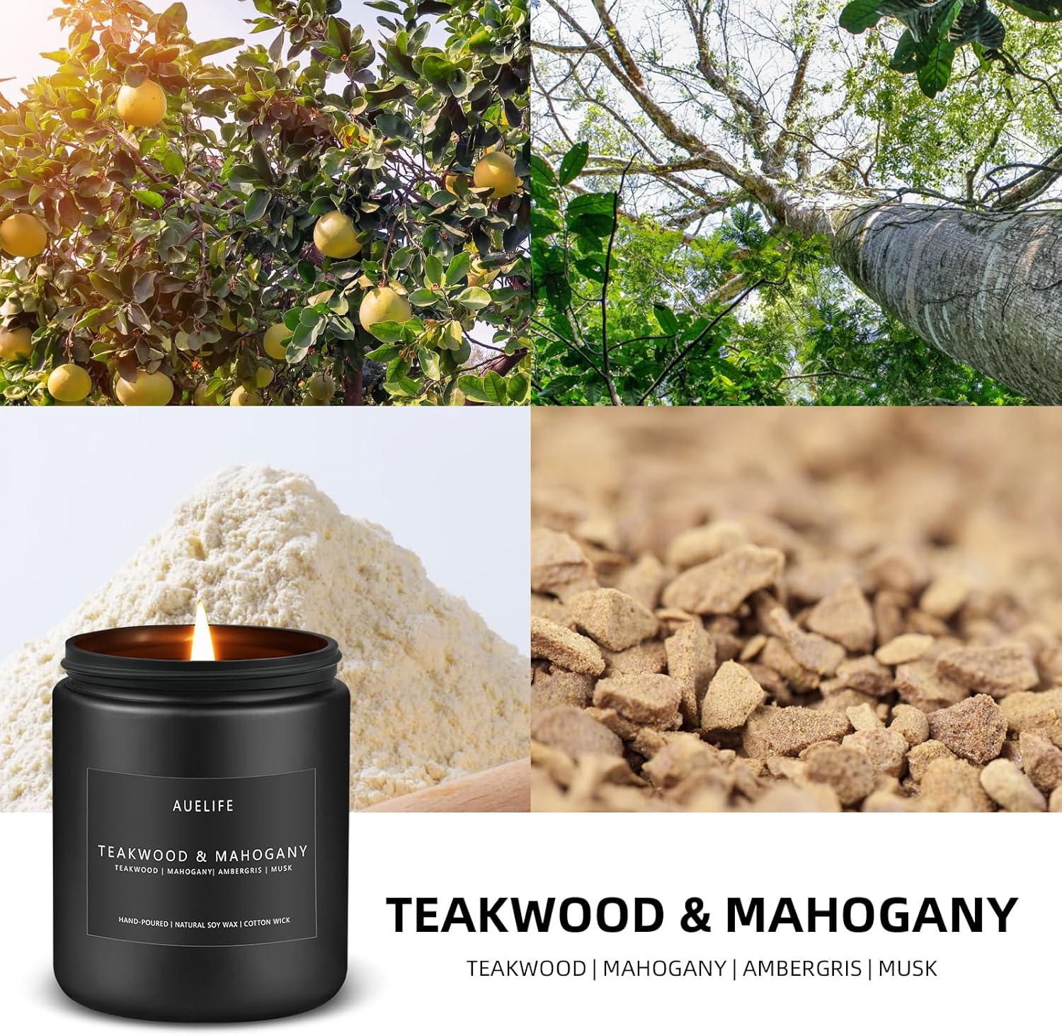 2 Pack Teakwood & Mahogany Candle | Candles for Men, Candle Gifts for Men - Masculine Candle - Soy Candle for Home Scented - 7oz Black Jar Candles Long Lasting Candles