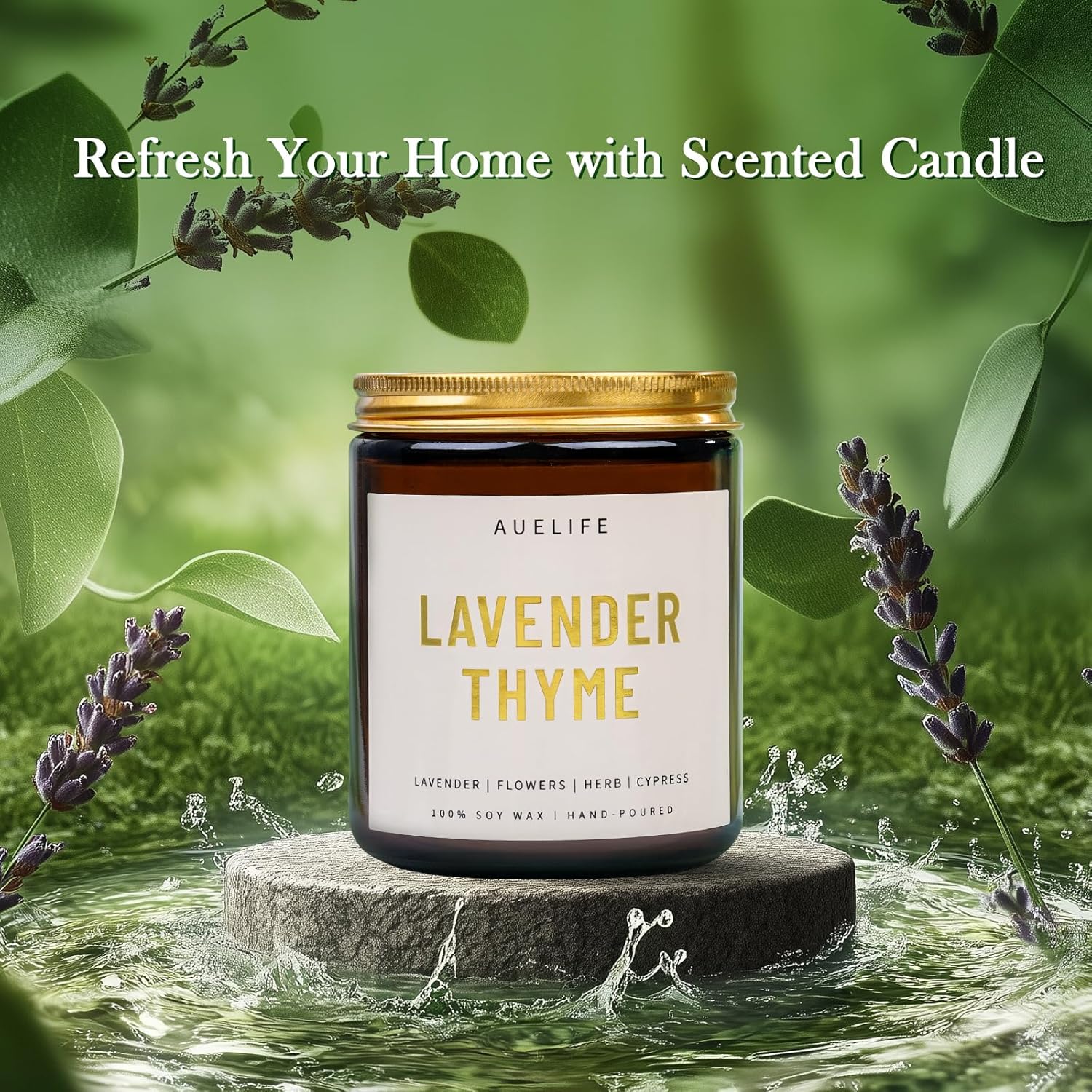 Scented Candles for Home - Lavender & Thyme Scented Candle | Aromatherapy Candles, Soy Candles for Home Scented, 7oz Amber Jar Candles Gift for Women & Men