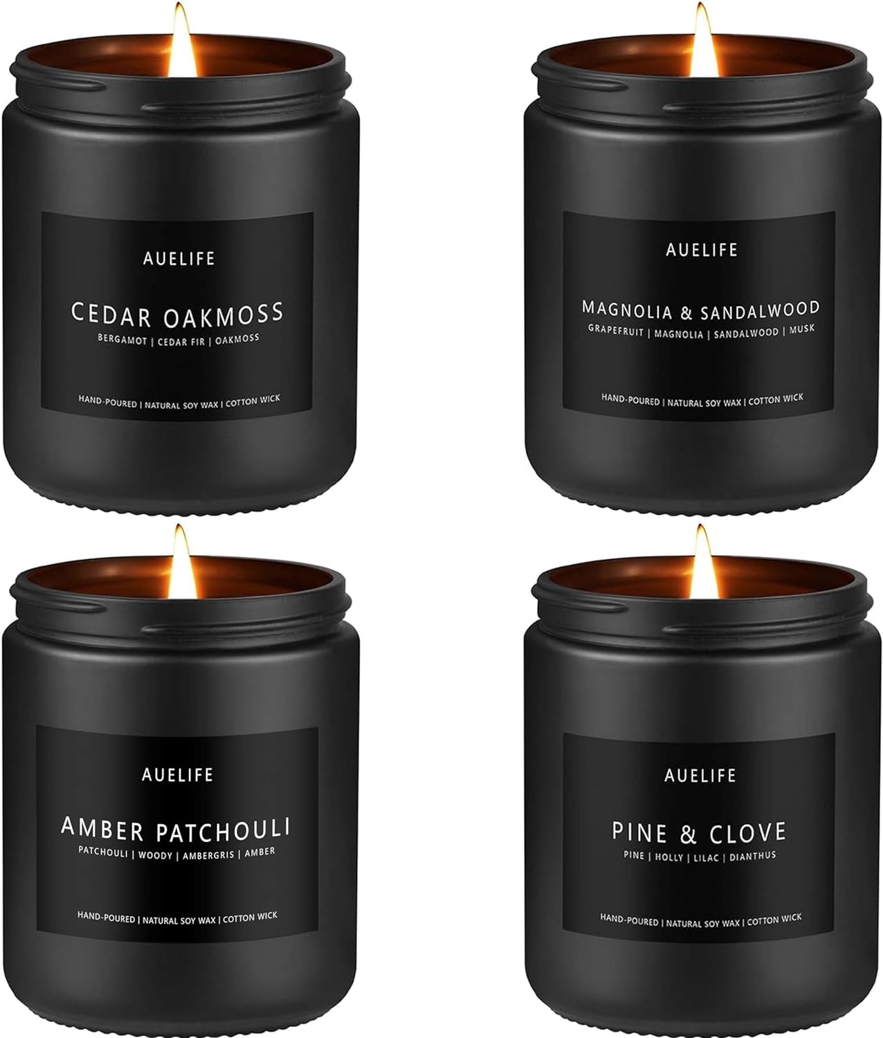 Scented Candles Set | Gifts for Men - Men Candles Set, Masculine Candle, Soy Candles for Home Scented - 4 Pack Candles Scents of Pine&Clove/Cedar Oakmoss/Patchouli/Sandalwood